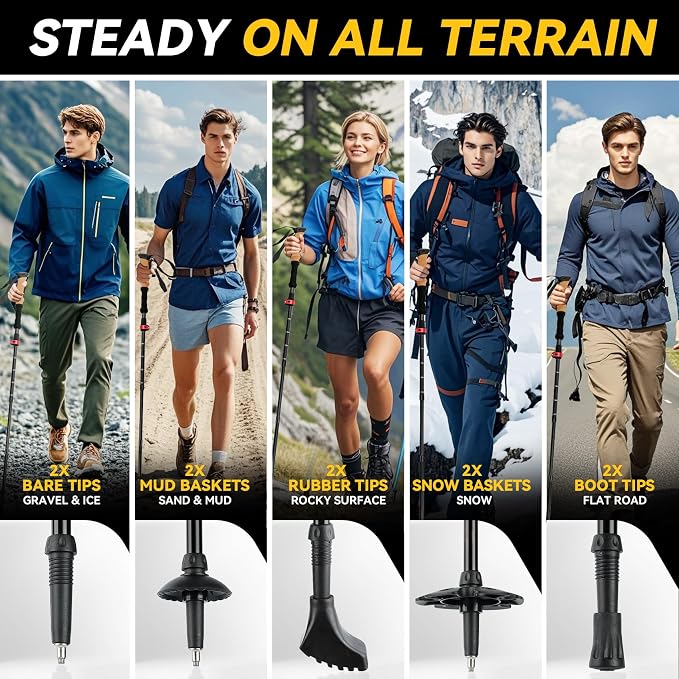 Carbon Fiber Trekking Poles 2-Pack - Lightweight Collapsible Hiking Sticks with Cork Grip & Quick-Lock System, Portable Walking Poles for Travel & Backpacking, Suitable for Men, Women and Seniors