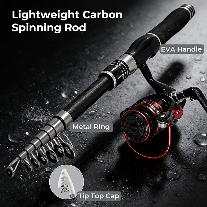 Fishing Rod, 6.9ft 2Pcs Telescopic Fishing Pole Set, Spinning Rod and Reel Combo with Carrier Bag Freshwater Fishing Rod and Reel Combos Kits Fishing Gear