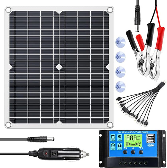 KEPEAK Solar Panel Kit 25W 12V, Solar Battery Trickle Charger Maintainer + Controller for Boat Car RV Motorcycle Marine Automotive