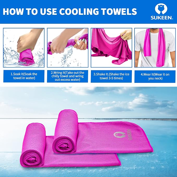 Sukeen 16pack Cooling Towel (40"x12") Bulk Ice Towel,Soft Breathable Chilly Towel,Microfiber Towel for Yoga,Sport,Running,Gym,Workout,Camping,Fitness,Workout & More Activities