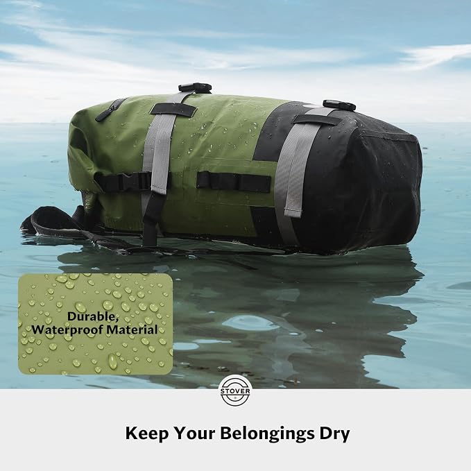 STOVER 30L Waterproof Dry Backpack & Phone Case - X-Large Floating Dry Bag for Kayaking, Travel, Hiking, Fishing, Camping, Motorcycles & Beach, Heavy-Duty Roll Top Men/Women (Green)
