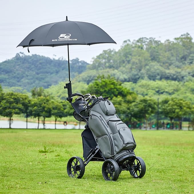 FLAGTAG Golf Push Cart 4-Wheels,Folding Golf Cart, Golf Pull cart with Cup Holder,Umbrella Holder,Cooler Bag, Foldable with one-Click,Handle Height Adjustable,Drink Holder,Walking Push cart