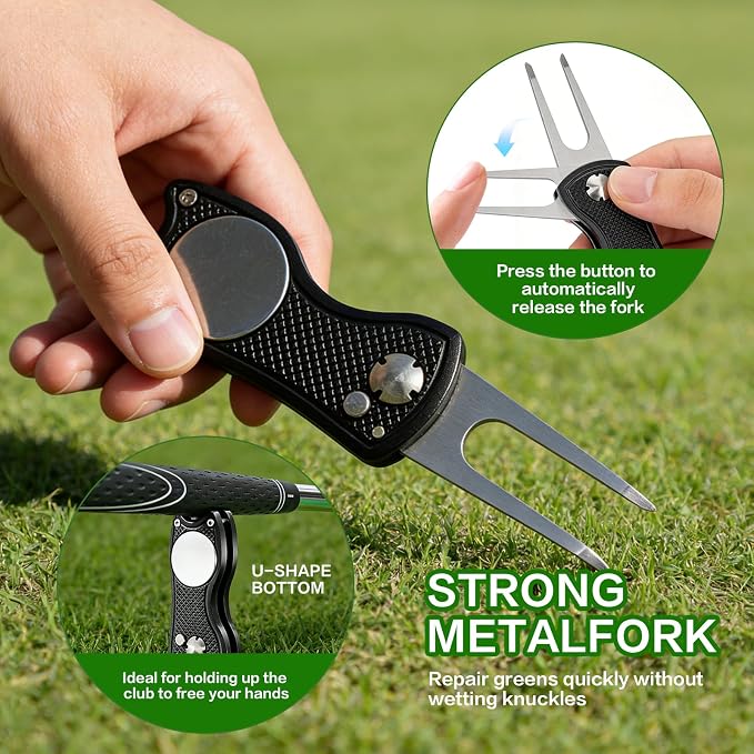 30Pcs Golf Accessories Kit with Towel, Club Brush & Groove Cleaner, Golf Balls, Tees, Score Counter, Ball Line Marker Tool, Divot Repair Tool Color Ball Markers Pen–Golf Gift for Men Golfers