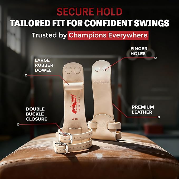 Reisport Men's Ring Gymnastics Grips - Durable Leather Hand Grips for Gymnastics Rings Men & Boys - Gymnastics Equipment & Accessories for Advanced Gymnasts