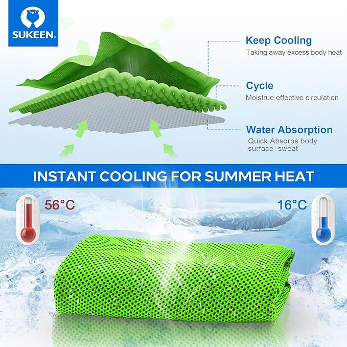 Sukeen Cooling Towels 12 Pack (40"x12"), Cooling Towels for Neck and Face, Gym Towels for Sweat, Microfiber Soft Breathable Chilly Towel for Gym, Yoga, Sports, Golf, Camping, Running, Fitness, Workout