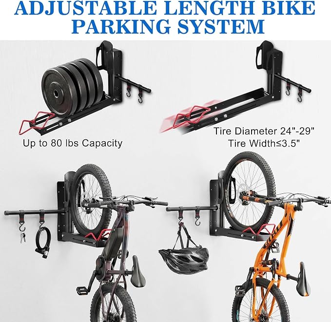 Swivel Bike Wall Mount, Bike Storage System for Garage, No Heavy Lifting Bicycle Hanger, Space Saving Wall Storage Bicycle Rack for Home & Garage Holds Up to 80 Lbs