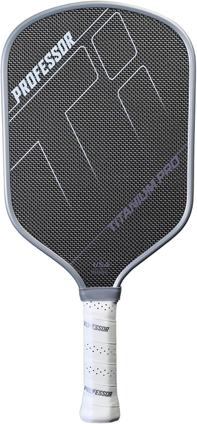 Professor PhD Raw Carbon Fiber Premium Pickleball Paddle Racket - USA Pickleball Approved - Honeycomb Core - Power & Control