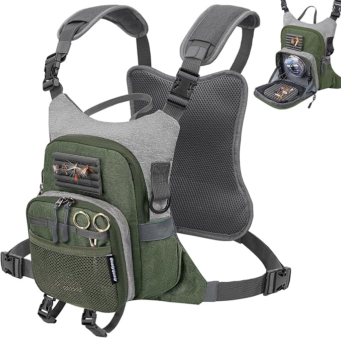 QulayQualy Fly Fishing Pack - Chest Pack with Work Station Lightweight Tackle Fishing Bag with Quick-Release
