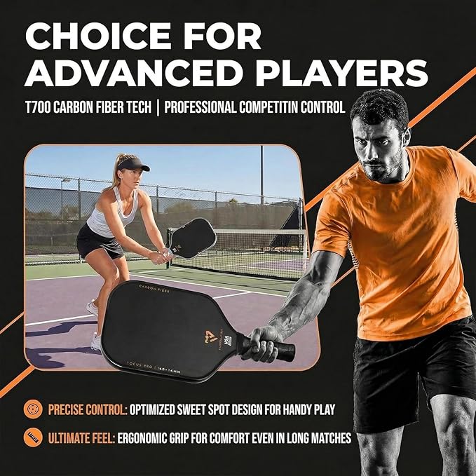 T700 Carbon Fiber Pickleball Paddle, Pickleball Set 16mm Pickle Ball Rackets with CMS Matte Surface Lightweight Honeycomb Core & Durable Edge Frame Larger Sweet Spot