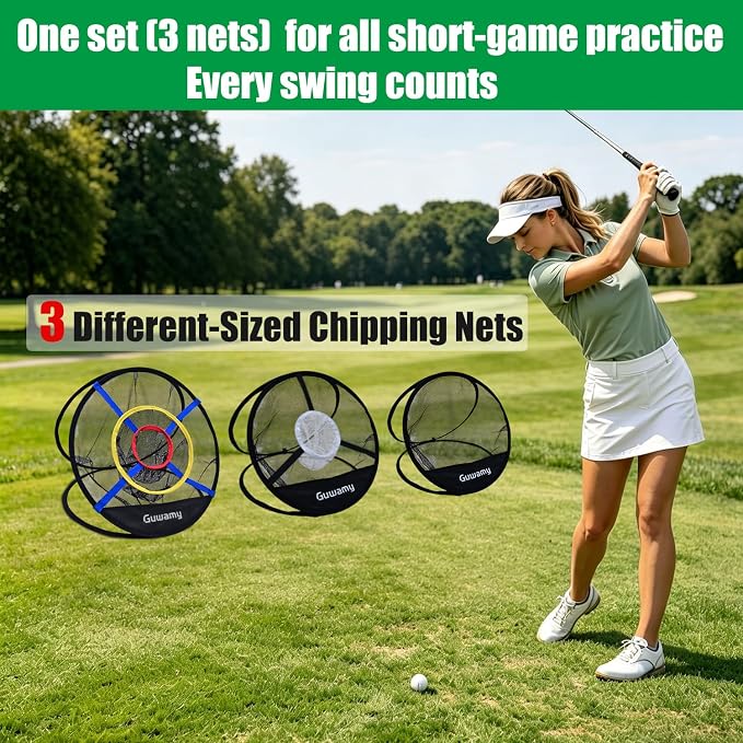Set of 3 Golf Chipping Nets (3 Sizes) - Pop-Up Practice Targets for Indoor & Outdoor