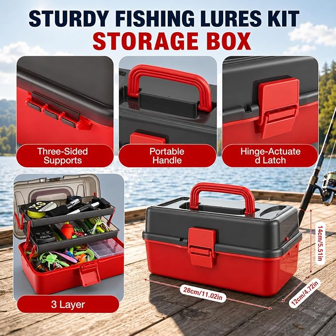 3-Layer Tackle Box with Tackle Included, 680Pcs Fishing Lures Kit- Pliers, Crankbait, Hooks, Weights & Accessories, Freshwater Saltwater Gear Bag for Bass Trout, Fishing Gift for Men Dad