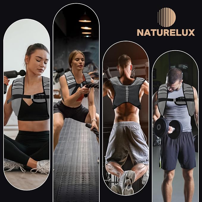 NATURELUX Weighted Vest Men or Women - 5/10/15/20/25/30lbs Weights with Reflective Stripe, Weighted Vest for Workout Equipment for Strength Training Running - Walking Weight Loss