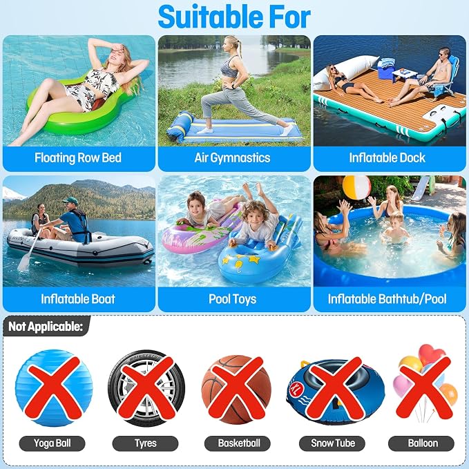 500W Electric Pump for Inflatables Portable Air Pump with Storage Bag,Quick-Fill Air Mattress Inflator Deflator Pump for Pool Floats Dock Raft and Gymnastics Mat with 4 Nozzles