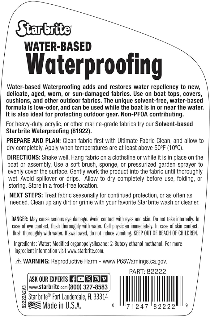 STAR BRITE Water-Based Waterproofing & Fabric Protectant - Low Odor Waterproofer for All Materials- 1 GAL (082200)