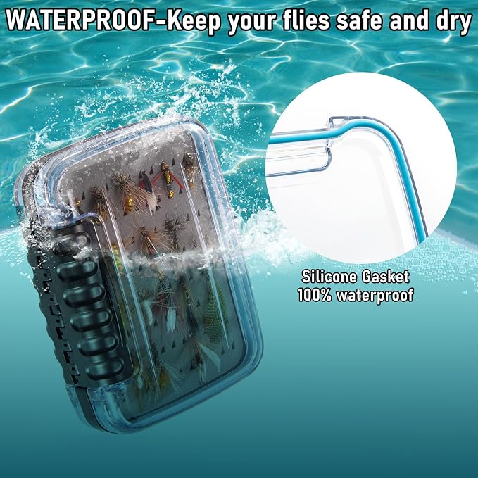 Dr.Fish Fly Fishing Box, Flies Storage Case Waterproof Silicone Double Sided Clam Fishing Jig Boxes Crappie Panfish Trout 4 Size