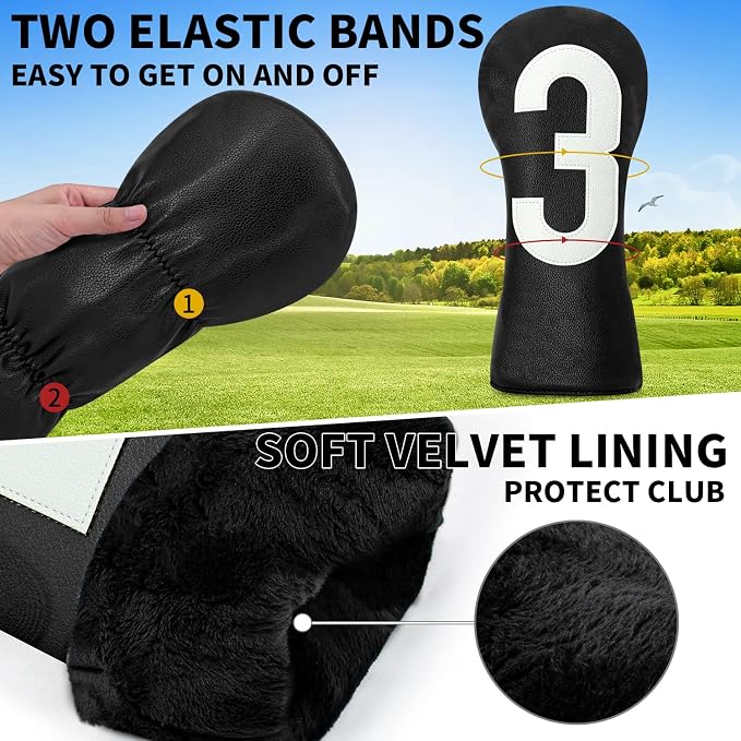 Premium Golf Head Covers - Golf Driver Head Covers, Protects Against Scratches and Damage, Specifically Designed for Fairway Woods.