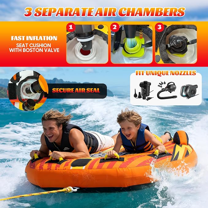 Towable Tubes for Boating Water Tubes - 2 Person Soaring Eagle, Heavy Duty Boat Tubes & Towables, EVA Foam Pads, Drainage, Quick Connector(F-1007)(F-1020)