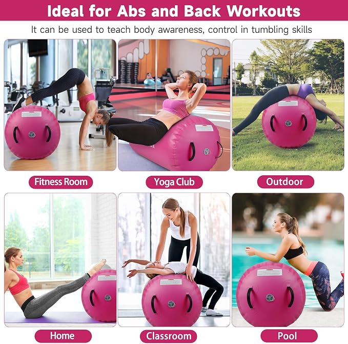 Air Barrel - Air Roller Gymnastics Barrel for Back Handspring Trainer, Air Tumble Mat with Pump for Gym Training/Yoga Balance Exercise/Cheerleading/Home and Outdoor Use