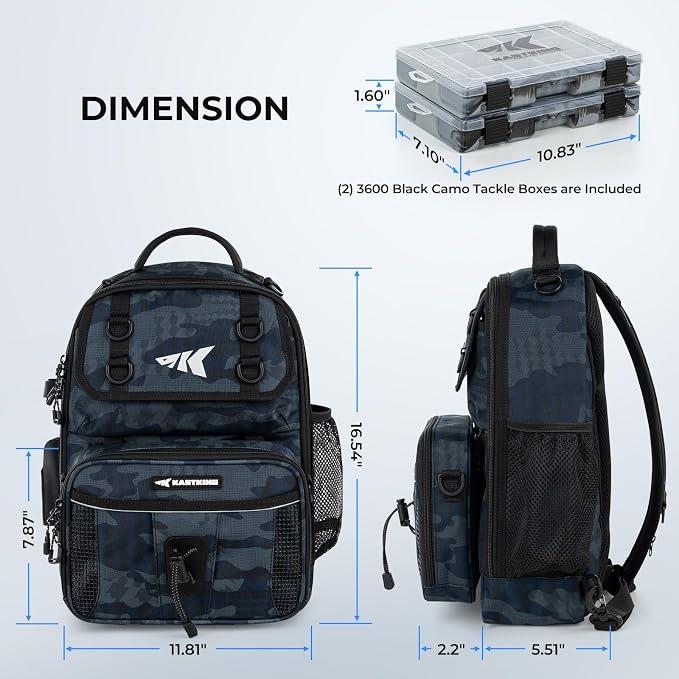 KastKing BaitSpace Fishing Sling Bag, Fishing Backpack with Rod & Beverage Holder, Tackle Bag for Fishing Gear