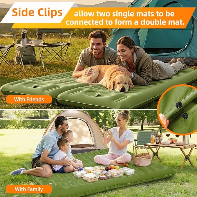 Camping Sleeping Pad, Extra Thick 5 Inch Self Inflating Camping Mat with Ultralight Sleeping Bag Liner Travel Sheet, Camping Pads with Pillow & Foot Pump for Outdoor Hiking, Backpacking, Travel(Green)