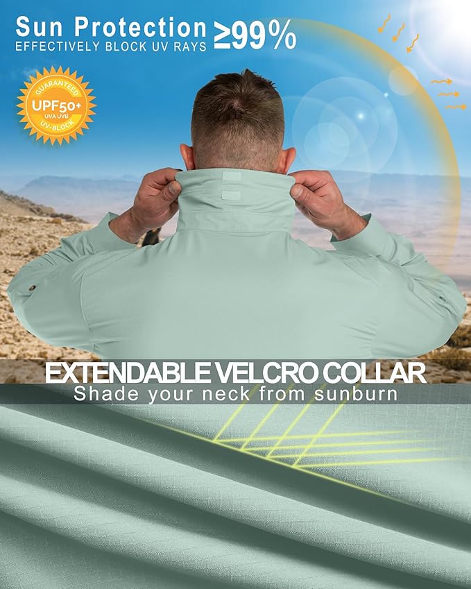 33,000ft Men's UPF 50+ UV Protection Long Sleeve Hiking Shirts Breathable Quick Dry Fishing Shirts for Safari, Outdoor