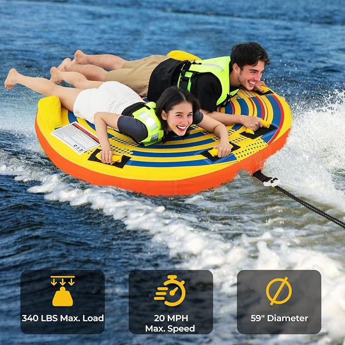 GYMAX Towable Tube for Boating, 2/3 Riders Inflatable Boat Tube for Water Sports to Pull with Padded Grip, Dual Tow Points, Full 900D Nylon Cover & Drainage System for River, Lake, Sea