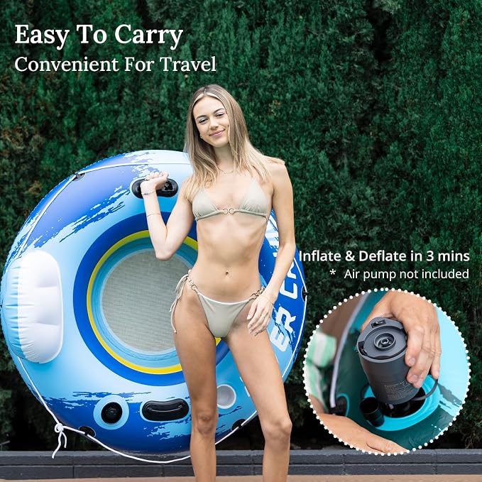 River Tubes for Floating Heavy Duty Inflatable Floating Lounger Premium River Water Rafts Pool Float with Cup Holder Above Lake for Adults