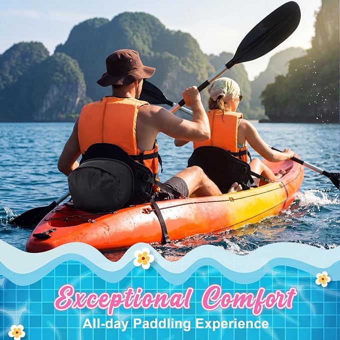 Vinsot Kayak Seat Cushion Universal Paddle Board Seat with Back Support Adjustable Non Slip Boat Chair Seats with 4 Straps and Storage Bag for Kayak Boat Sup Canoe