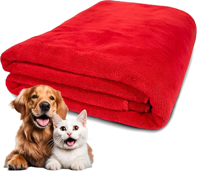 Extra Large Dog Towel for Big Dogs — 400 GSM Premium Microfiber, Fits Golden Retriever, Labrador, Bernese — Super Absorbent Quick Dry, Machine Washable (Red, 2XL)