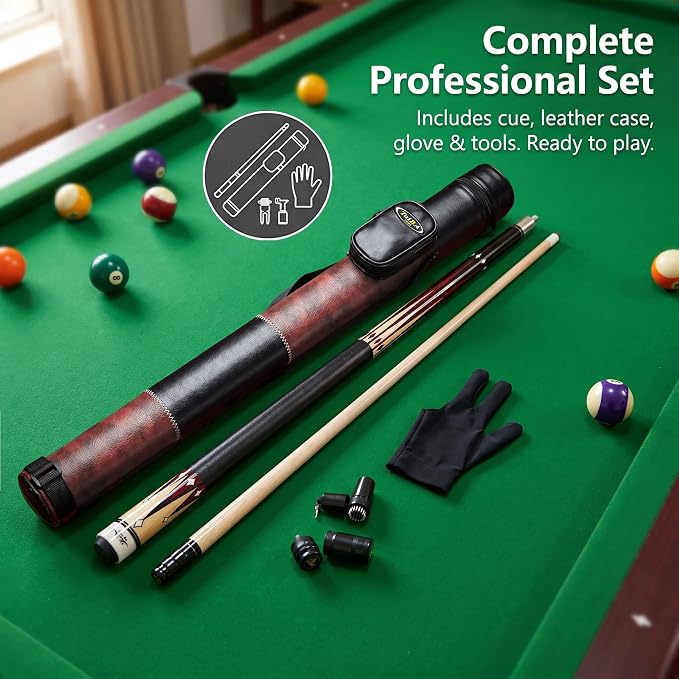 Tai ba cues 2-Piece Pool cue Stick + Hard Case, 13mm Tip, 58", Hardwood Canadian Maple Professional Billiard Pool Cue Stick 18,19,20,21,22 Oz Pool Stick (Selectable)-Blue, Black, Red, Gray, Green