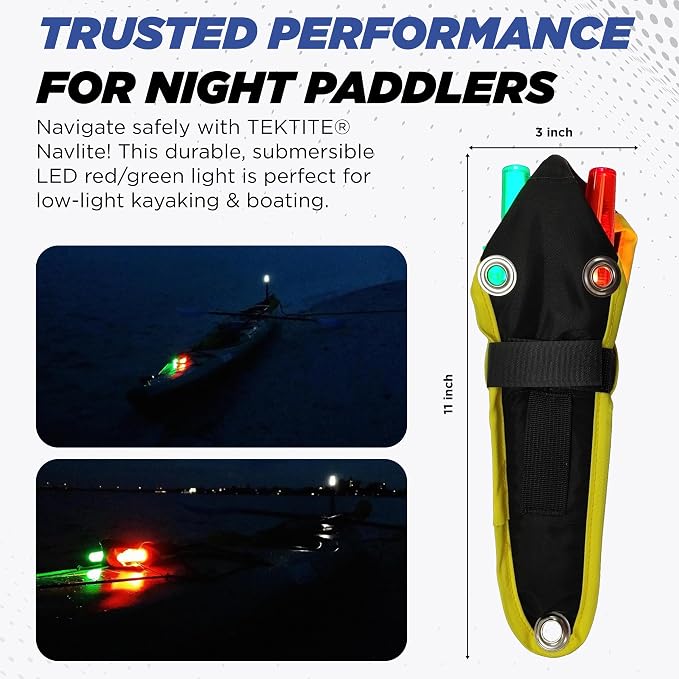 TEKTITE® Navlite LED Navigation Lights for Boats – Portable Waterproof Red Green Bow & Stern Lighting Kit, Battery Powered Nav Lights for Kayak, Pontoon, Dinghy, Paddle Board, Jon Boat & Night Fishing