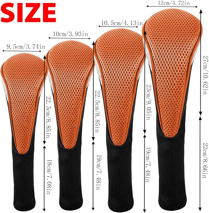 Andux 4pcs/Set Mesh Golf 460cc Driver Fairway Wood Club Head Covers Long Neck with No. Tags