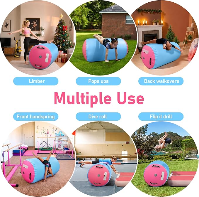 Gymnastic Air Barrel, Inflatable Tumble Track, Tumbling Mat, Roller Octagon Trainer for Back Handspring and Back-bend for Home, Gym, No Pump