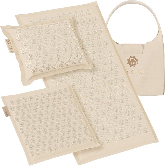 Linen Acupressure Mat and Pillow Set with Mini Pad - Full Body Pain Relief | Includes carry bag for easy storage and portability – perfect for home, travel or the office