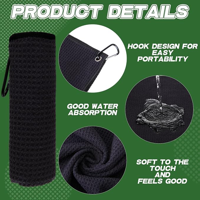 Batiyeer Golf Towels Bulk for Bags, 16"x16" Microfiber Waffle Pattern Golf Towel with Clip for Tournament, Club, Fitness