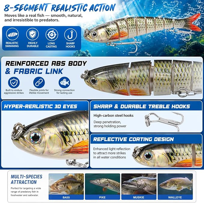 PLUSINNO Fishing Lures Kit Tackle Box, Premium Fishing Bait Set for Bass, Trout, Crappie, Walleye, Fishing Gear Accessories Kit for Freshwater & Saltwater, Fishing Gifts for Men