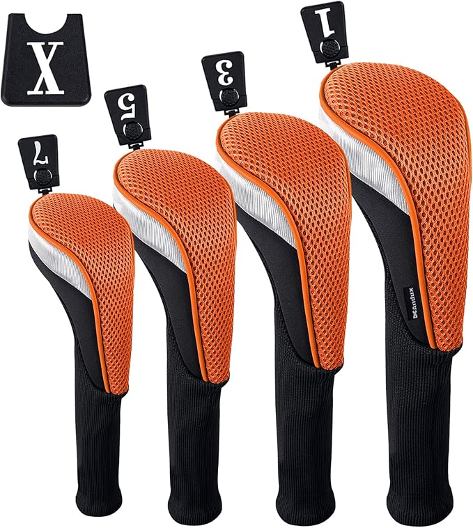 Andux 4pcs/Set Mesh Golf 460cc Driver Fairway Wood Club Head Covers Long Neck with No. Tags