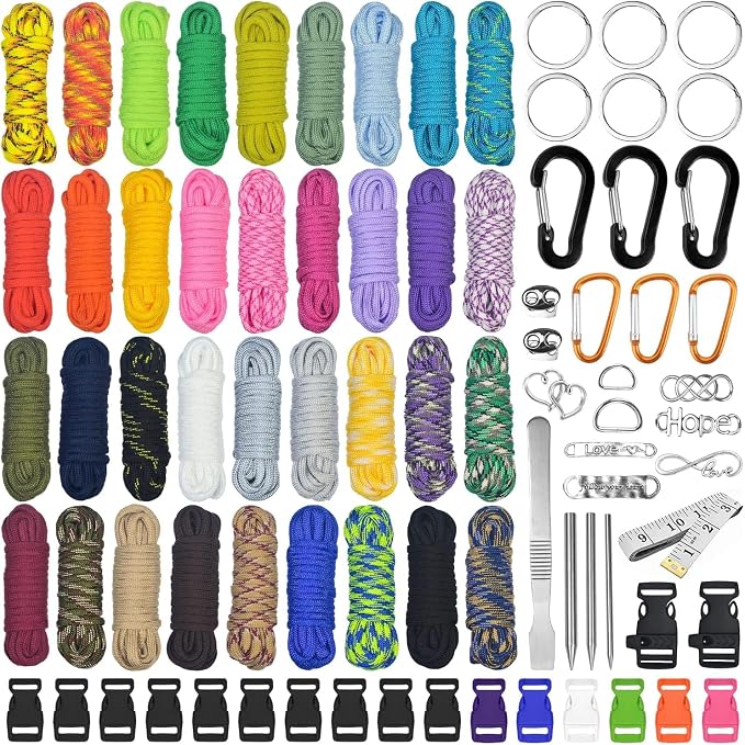 Paracord Set - Paracord 550 Nylon Cord, Paracord Rope Multifunction Includes Rope Buckle and Sewing Needles, for Outdoor Sports, Suitable for DIY Bracelet Making (36 Colors)