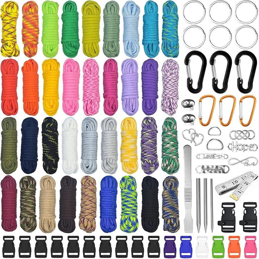 Paracord Set - Paracord 550 Nylon Cord, Paracord Rope Multifunction Includes Rope Buckle and Sewing Needles, for Outdoor Sports, Suitable for DIY Bracelet Making (36 Colors)