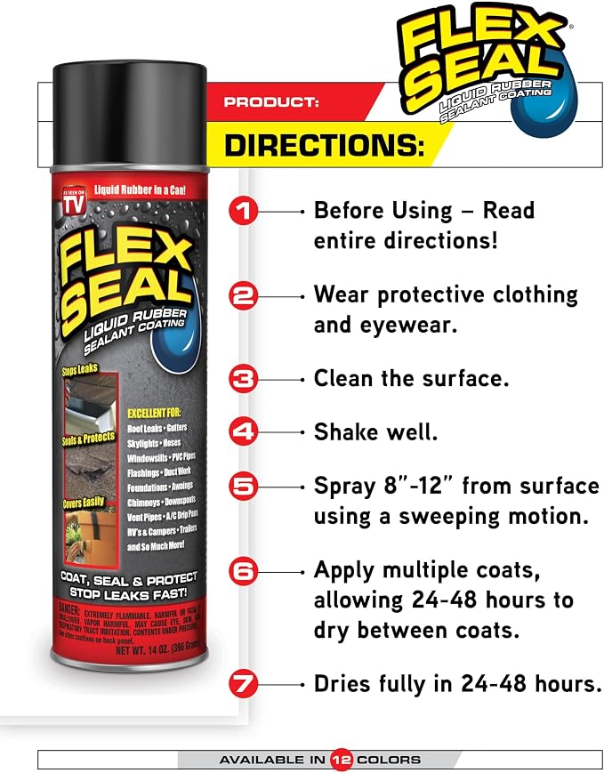 Flex Seal, 14 oz, 2-Pack, Red, Stop Leaks Instantly, Waterproof Rubber Spray On Sealant Coating, Perfect for Gutters, Wood, RV, Campers, Roof Repair, Skylights, Windows, and More