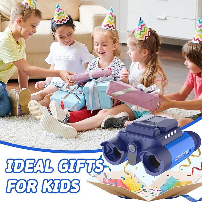 Binoculars for Kids with Night Vision, 2.4" HD Screen & 10X Zoom for Photo and Video - Outdoor Adventure Binoculars Bird Watching, Camping, Hiking, Gifts for Kids Ages 4+ (Blue)