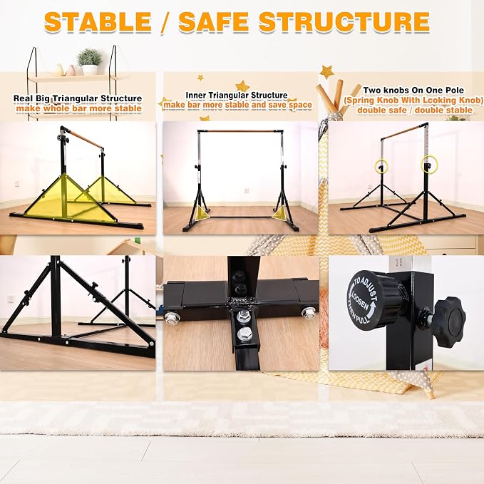 MARFULA 4FT/5FT Gymnastic Bar Set Gymnastics Kip Bar with 5 Ft Length 4Ft Inner Width 5ft Adjust Height Gymnastics Training Bar Equipment for Kids Professional Training Home and Club Use