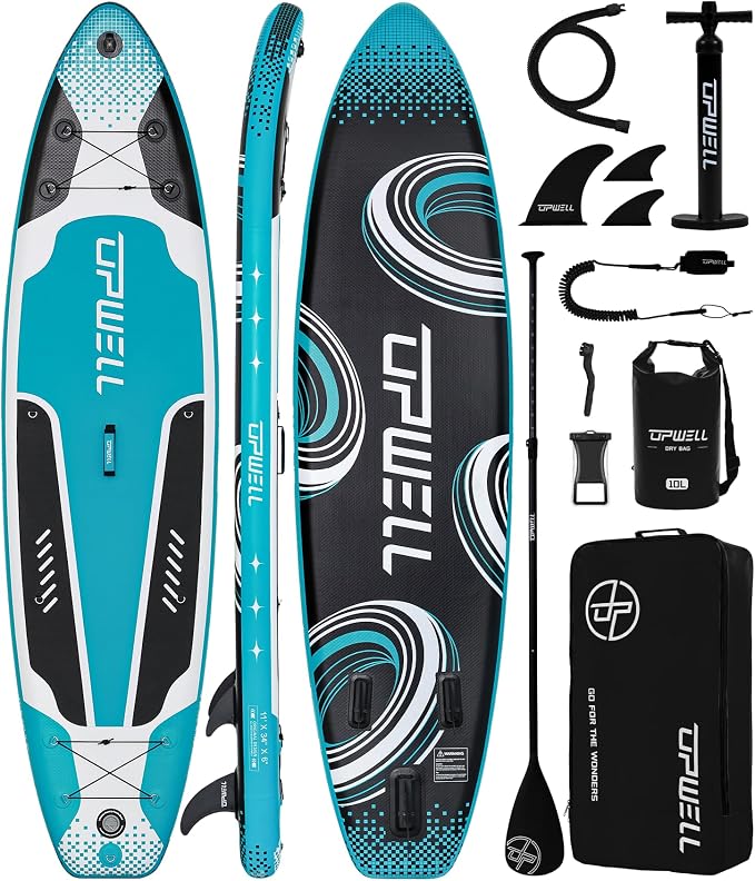 UPWELL 11’6”/11'2”/11'/10'8”/10'6”/10'2” Inflatable Stand Up Paddle Board with sup Accessories Including Backpack, Repairing Kits, Non-Slip Deck, Leash, 3 Fins, Paddle and Hand Pump