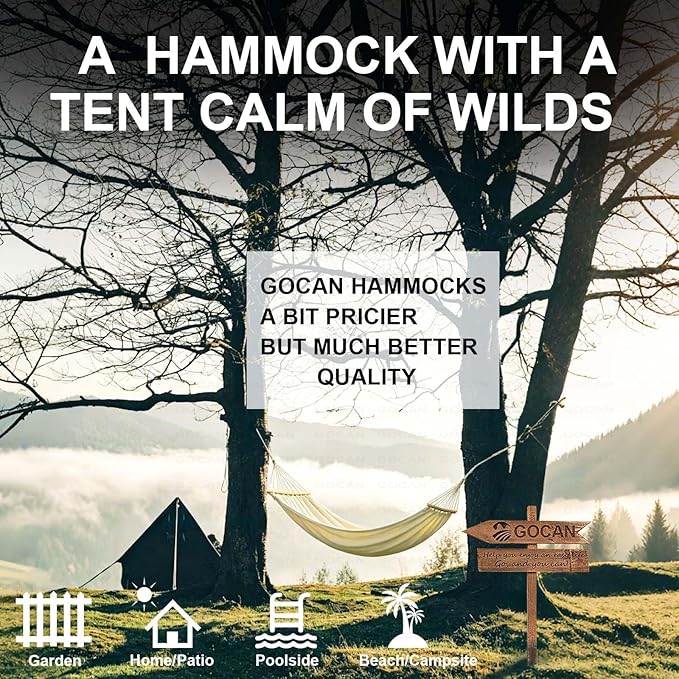 GOCAN Double Hammock 2 Person Extra Large 86inx59in Total Length 129in Load 500lb Canvas Cotton Hammock for Patio Porch Garden Backyard Lounging Outdoor and Lndoor with Removable Spreader Bar