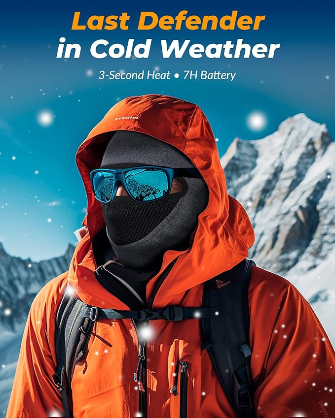 Graphene Heated Balaclava Neck Gaiter Gifts for Men Women Warm Cold Winter Gift for Ski Snowboard Motorcycle