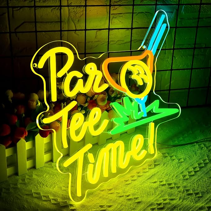 Par Tee Time Neon Sign for Wall Decor Golf Led Neon Light for Man Cave | Dimmable Neon,Golfer Birthday Gifts,Led 5V USB Powered,Party,Office,Bedroom,Sport Bar Decor,Course Gym Wall Art,13.7*12.4in