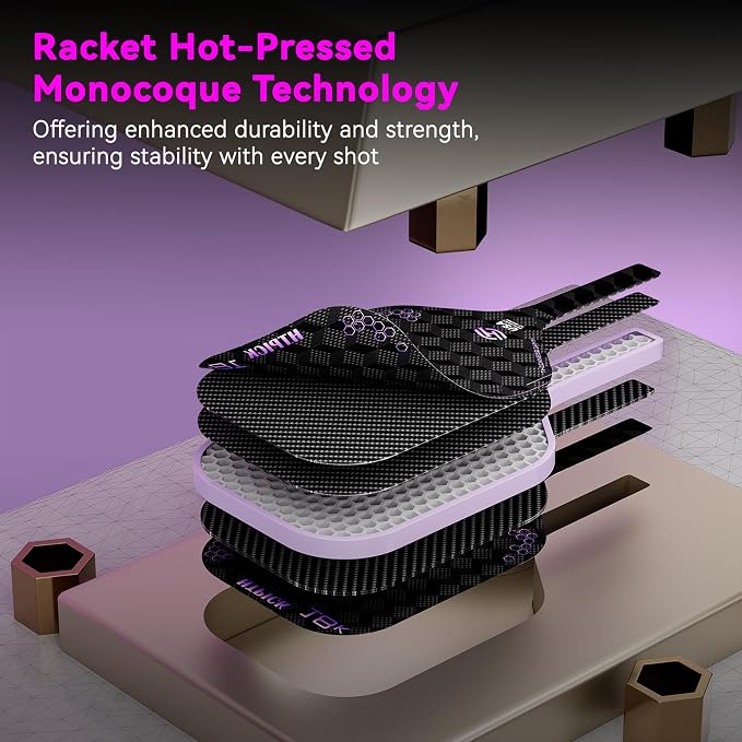 Pickleball Paddles, Carbon Fiber Pickleball Paddle High Grit & Spin with PP Honeycomb Core 16mm Thickness and Thermoformed Elongated Shape, Increased Power for Ultimate Spin & Consistency