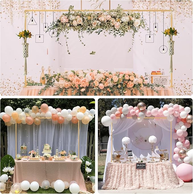 ParseBio Over The Table Rod Stand with Clamps Adjustable 31"-110'' Length 31"-64" Height Gold Table Balloon Arch Stand with Storage Bag, For Valentines Day Party Wedding Anniversary Decoration