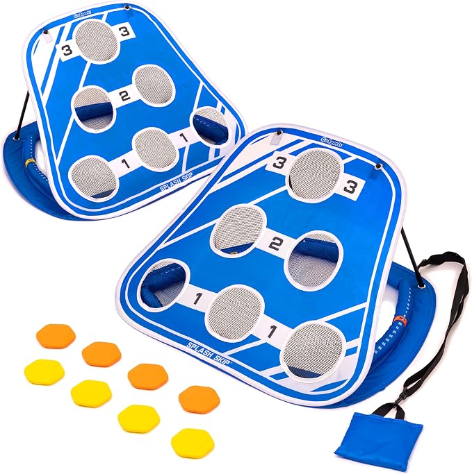 GoSports Splash Skip Floating Pool Cornhole Game – Stone Skipping Swimming Pool Game for Adults & Family – Water Cornhole Game for Pools & Lakes
