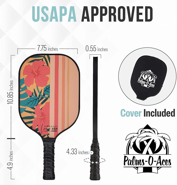 Palms-O-Aces Carbon Fiber Pickleball Paddle – USAPA Approved 16mm T700 Graphite Paddle with Textured Spin Surface | Lightweight Carbon Fiber Pickleball Paddles & Racket | Includes Paddle Cover